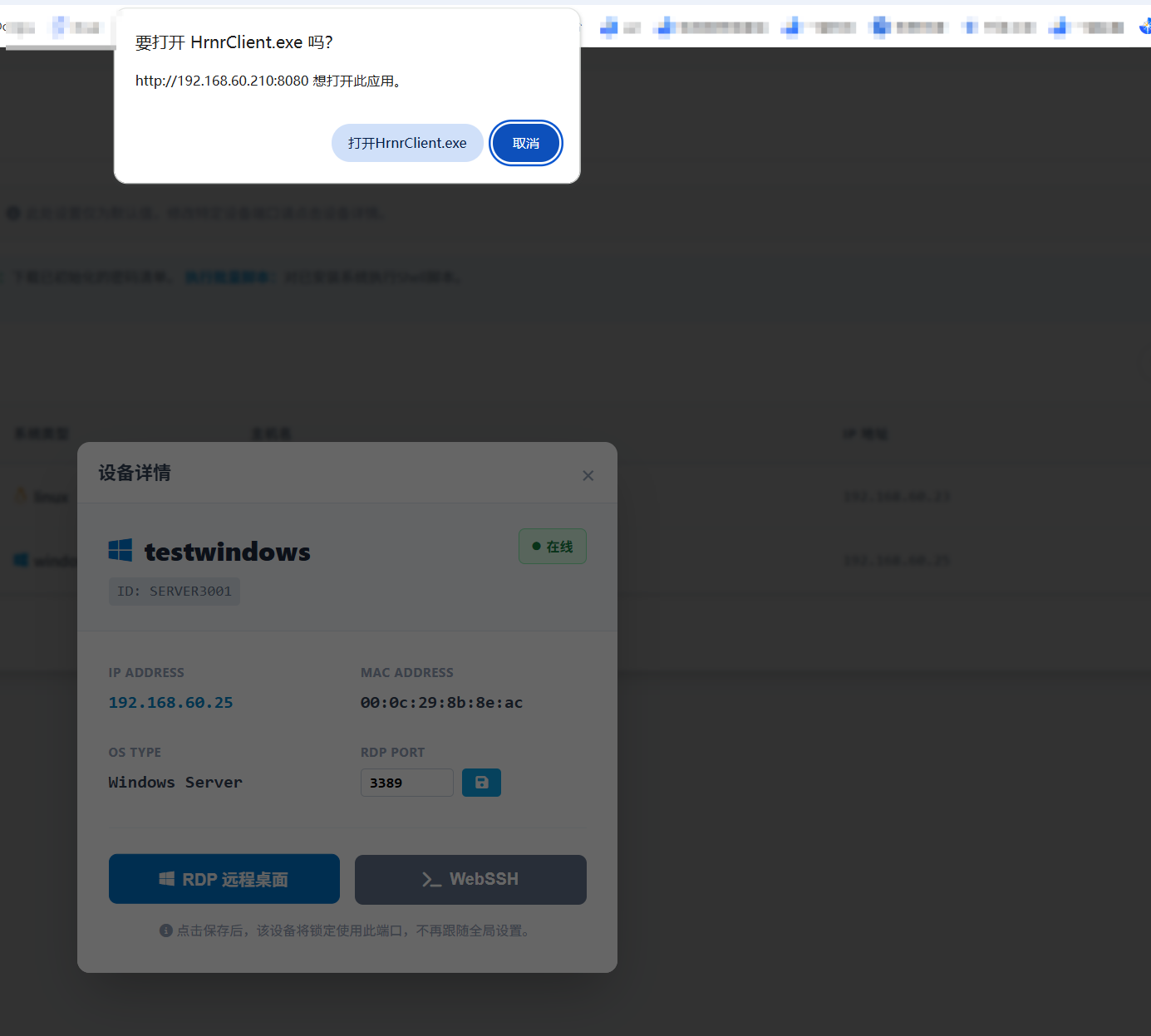 设备详情与RDP连接